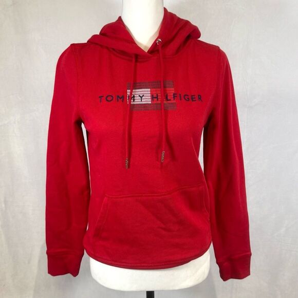 Tommy Hilfiger red logo graphics pullover hoodie size XS NWT - Picture 2 of 6